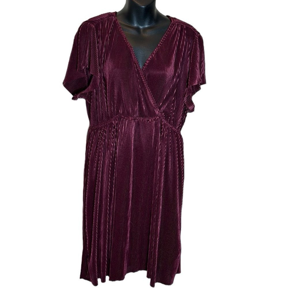 Baltic born women’s pleated plisse maroon mini dress xxxl fit flare occasion